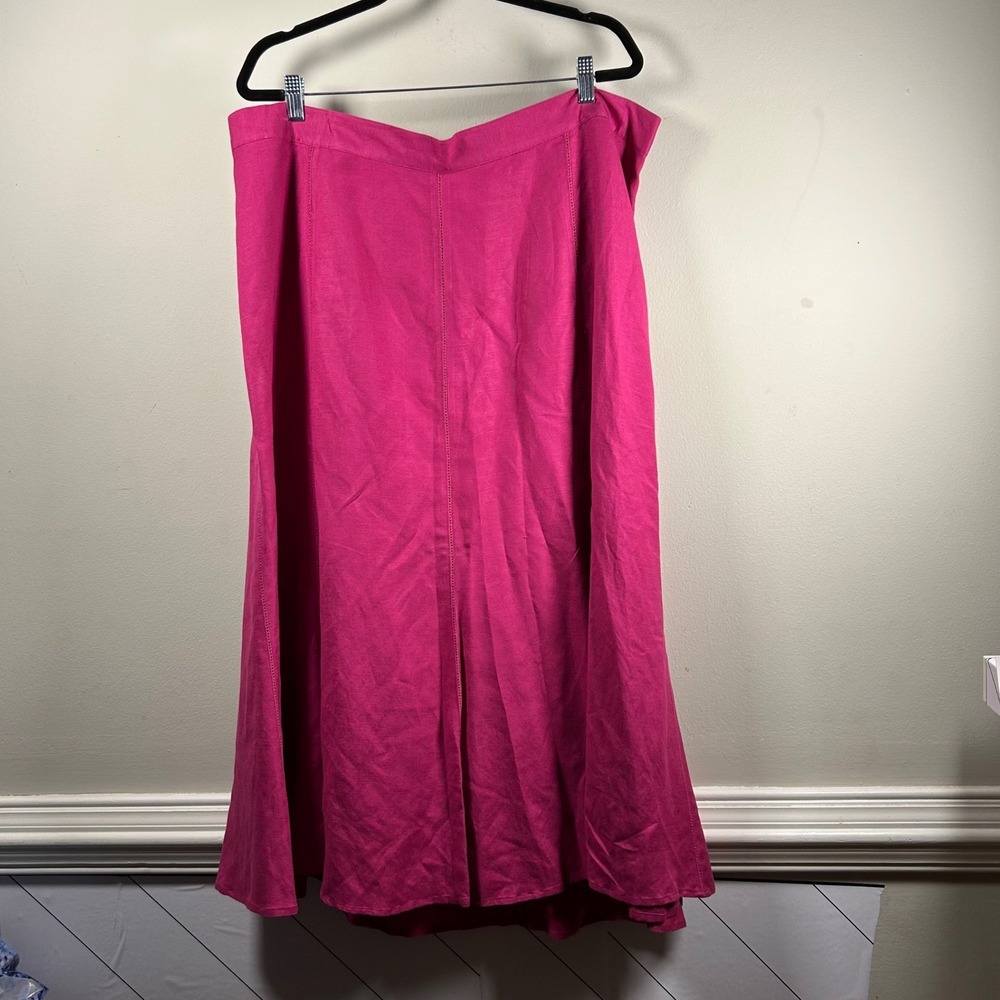 Catherines Maxi Skirt Womens 2X 22/24W Pink Modern Linen Blend Ladder Stitch